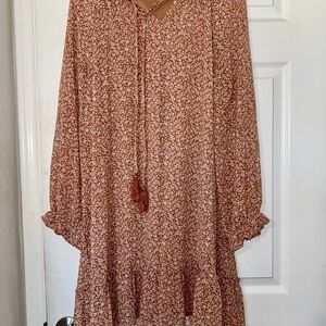 Luxology Rust Floral Long Sleeve Dress